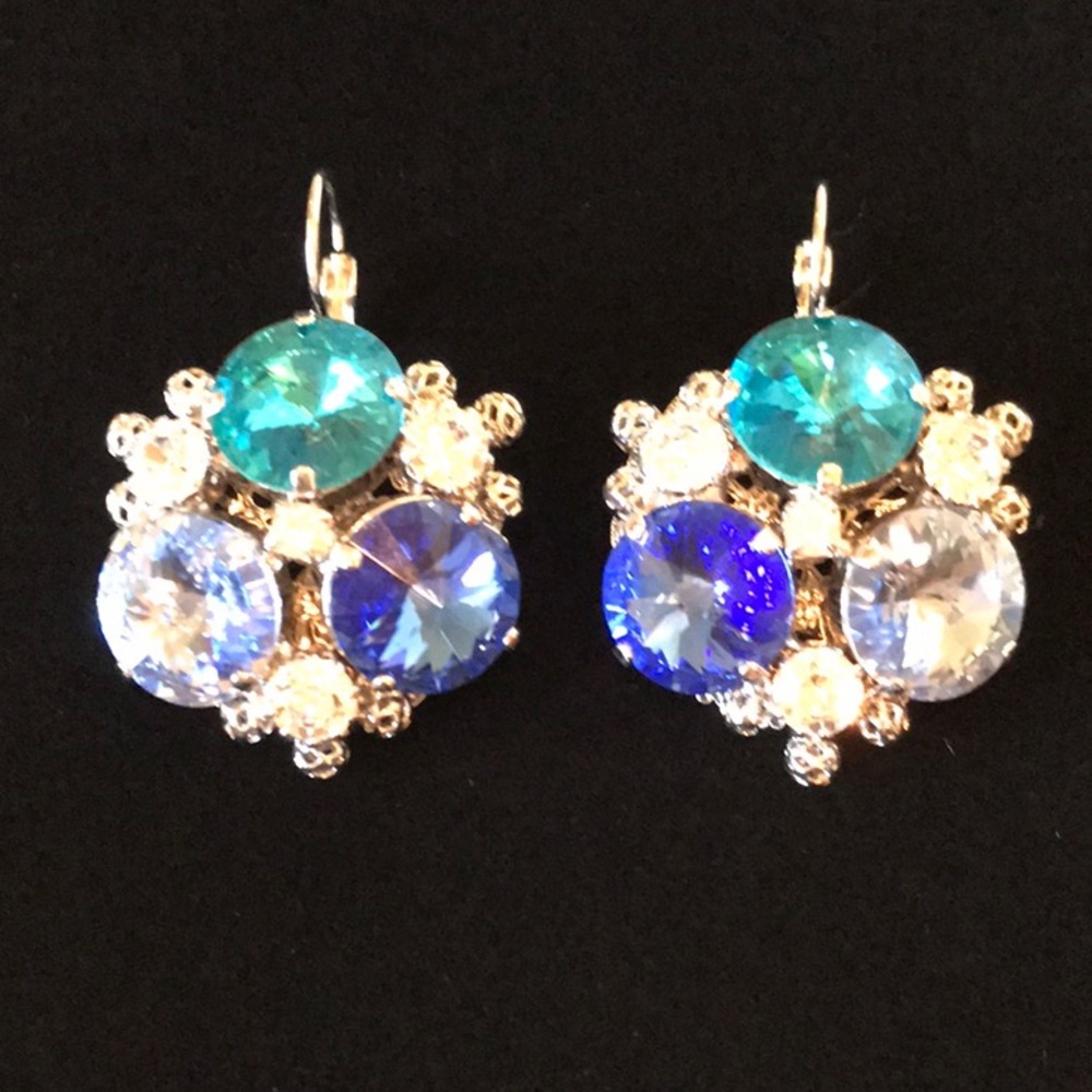 Italian Swarovski Sapphire & Aquamarine Crystal Earrings